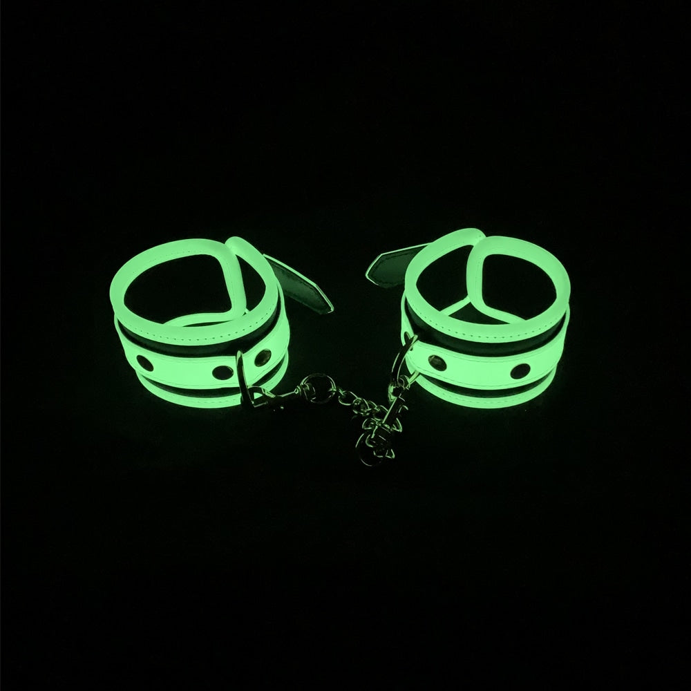 Love In Leather Glow In Dark Bondage Wrist Cuffs - - Cuffs And Restraints