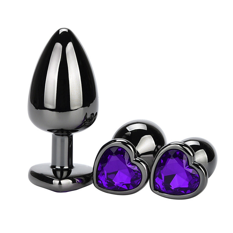 Heart Jeweled Black Stainless Steel Butt Plug Small - Butt Plugs