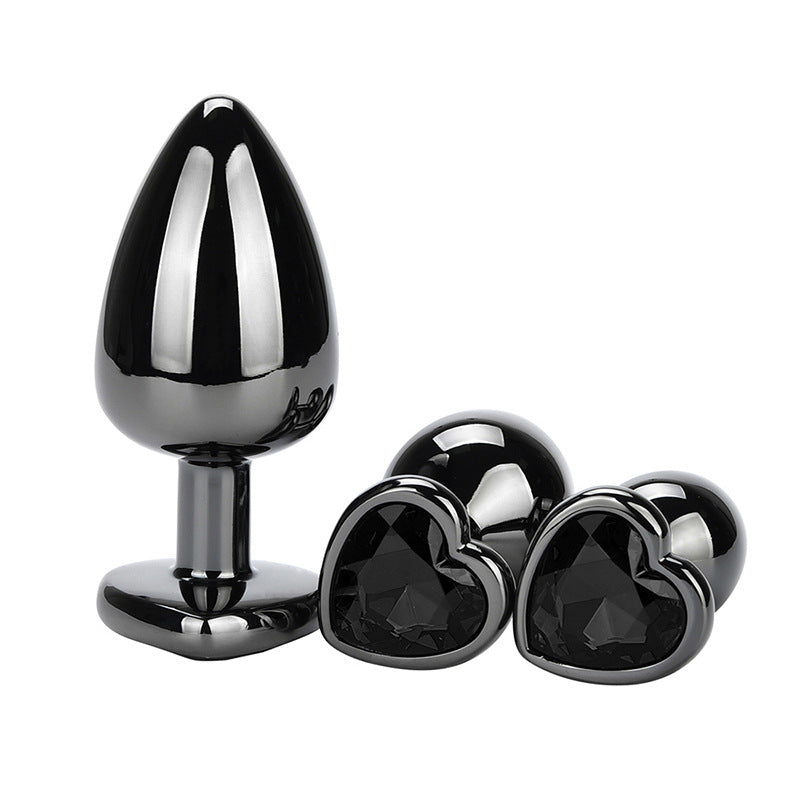 Heart Jeweled Black Stainless Steel Butt Plug Small - Butt Plugs