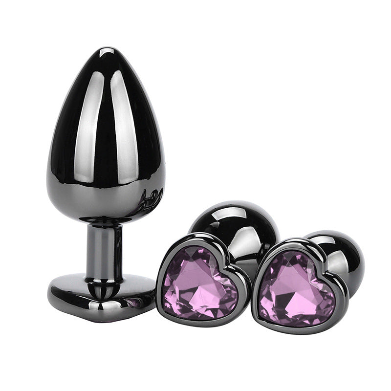 Heart Jeweled Black Stainless Steel Butt Plug Small - Butt Plugs