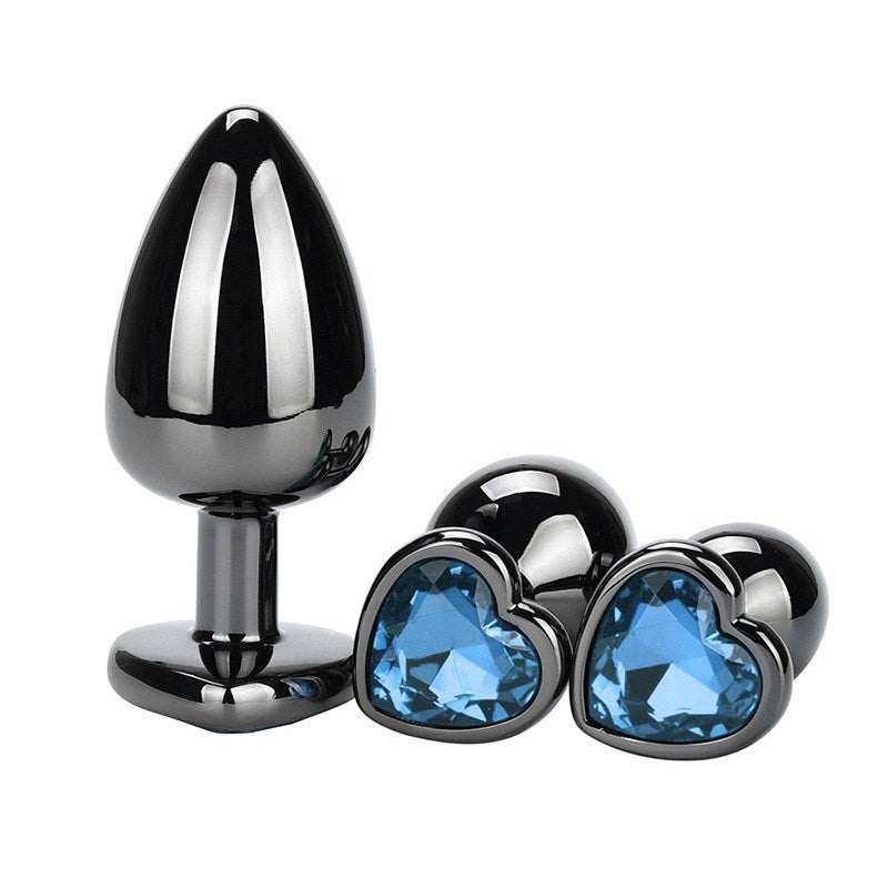 Heart Jeweled Black Stainless Steel Butt Plug Small - Butt Plugs