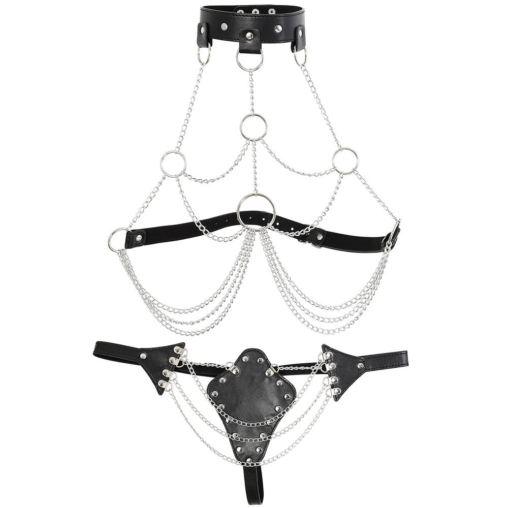 BDStyle Womens Leather Sexy Lingerie With Iron Chain - - Her Fetish