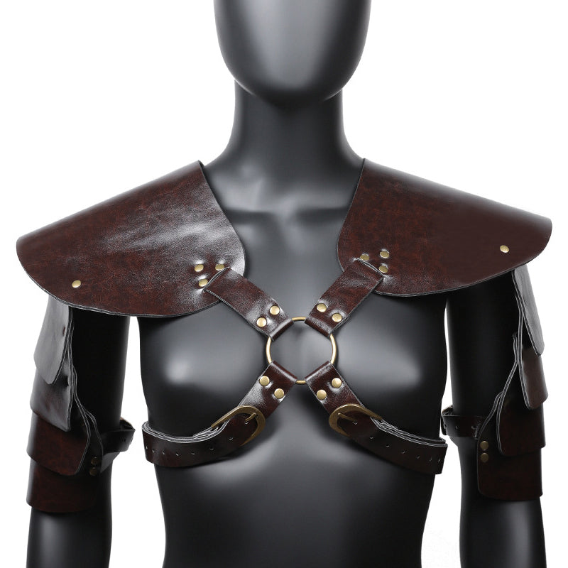 BDStyle Unisex Brown PU Leather Vintage Armor - Default Title - Cuffs And Restraints