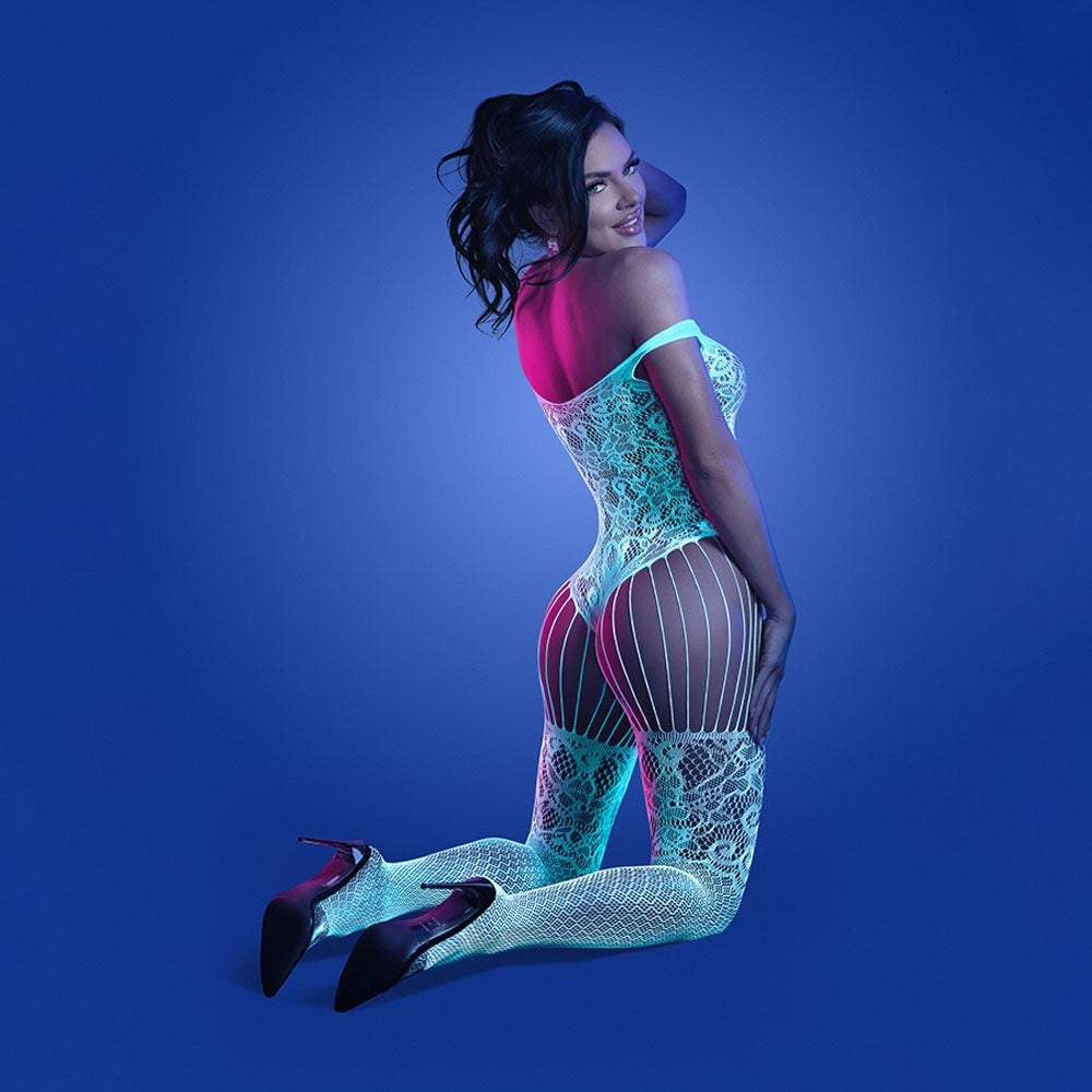 Luminous Allure - Glow-Enhancing Crotchless Bodystocking - - Body Stockings