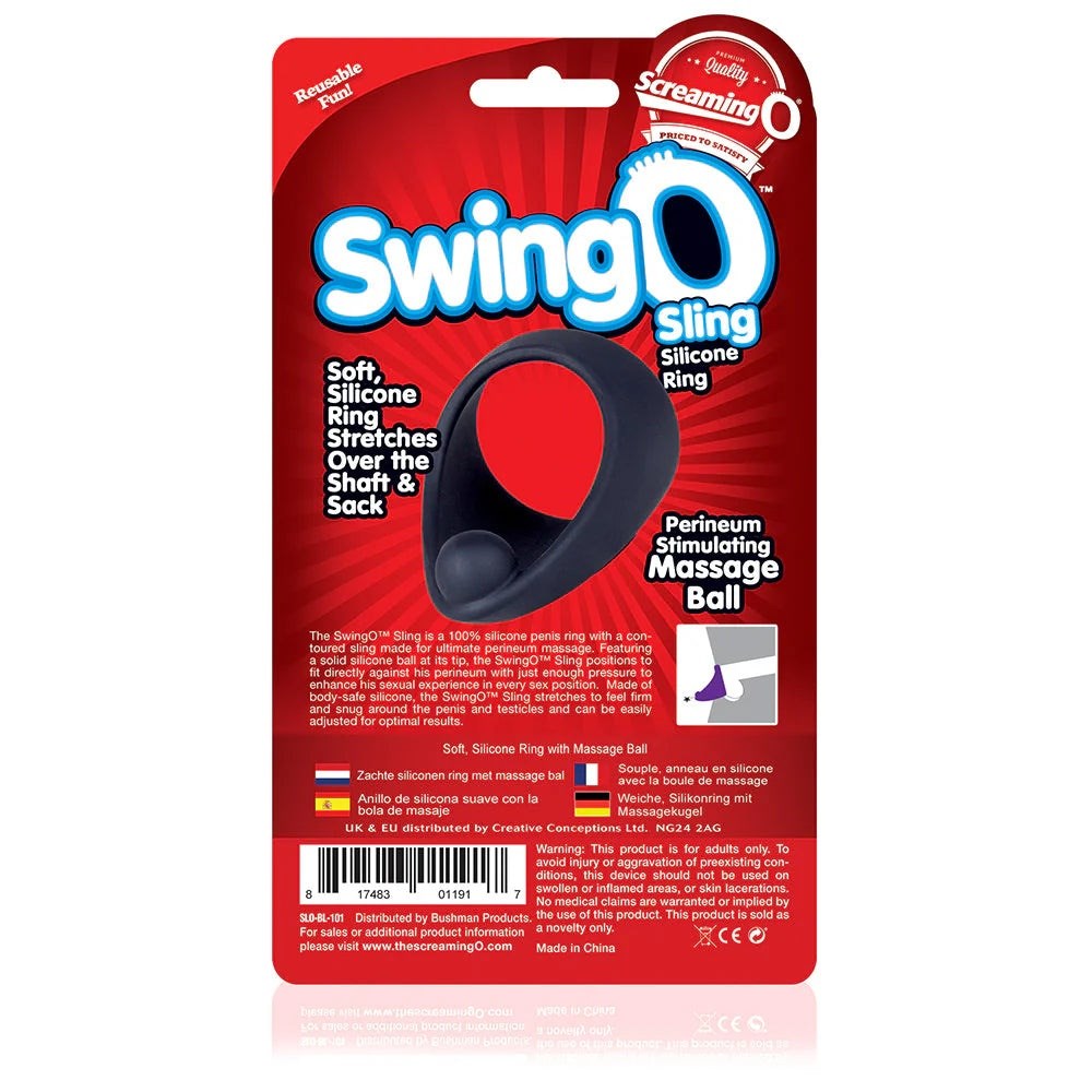Screaming O SwingO Sling Stretchy Silicone Cock Ring Black - - Stretchy Cock Rings