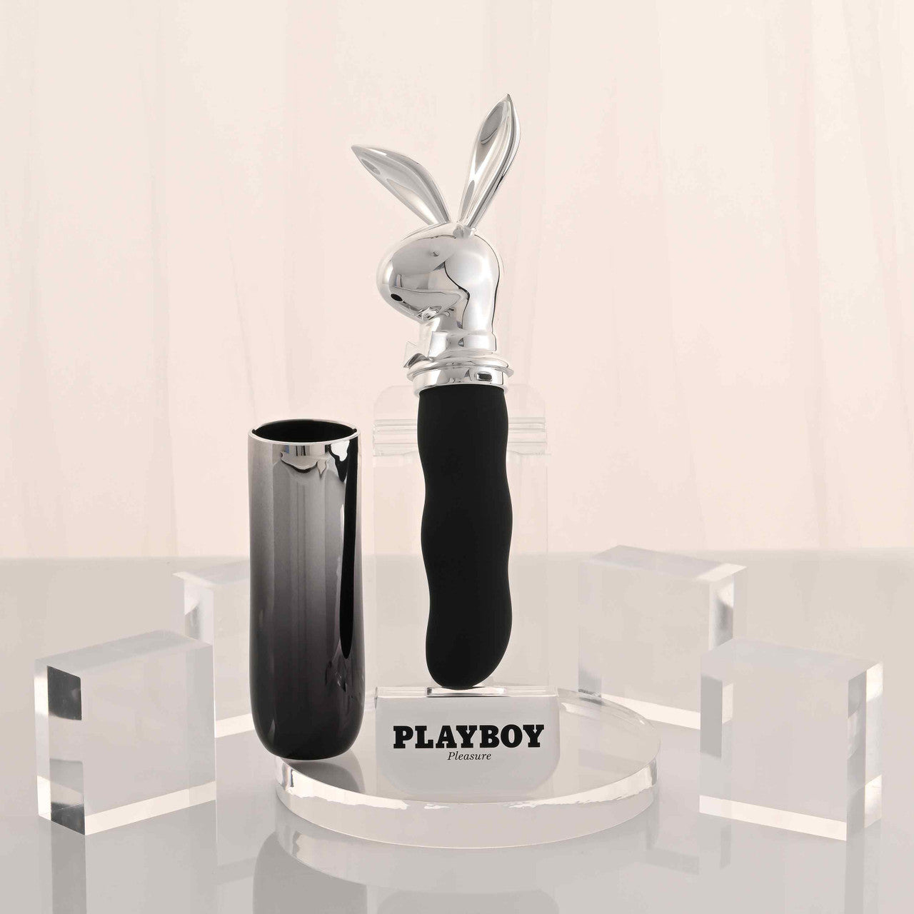 Playboy Pleasure BUNNY ON THE GO Body Wand Massager - Black - Body Wands