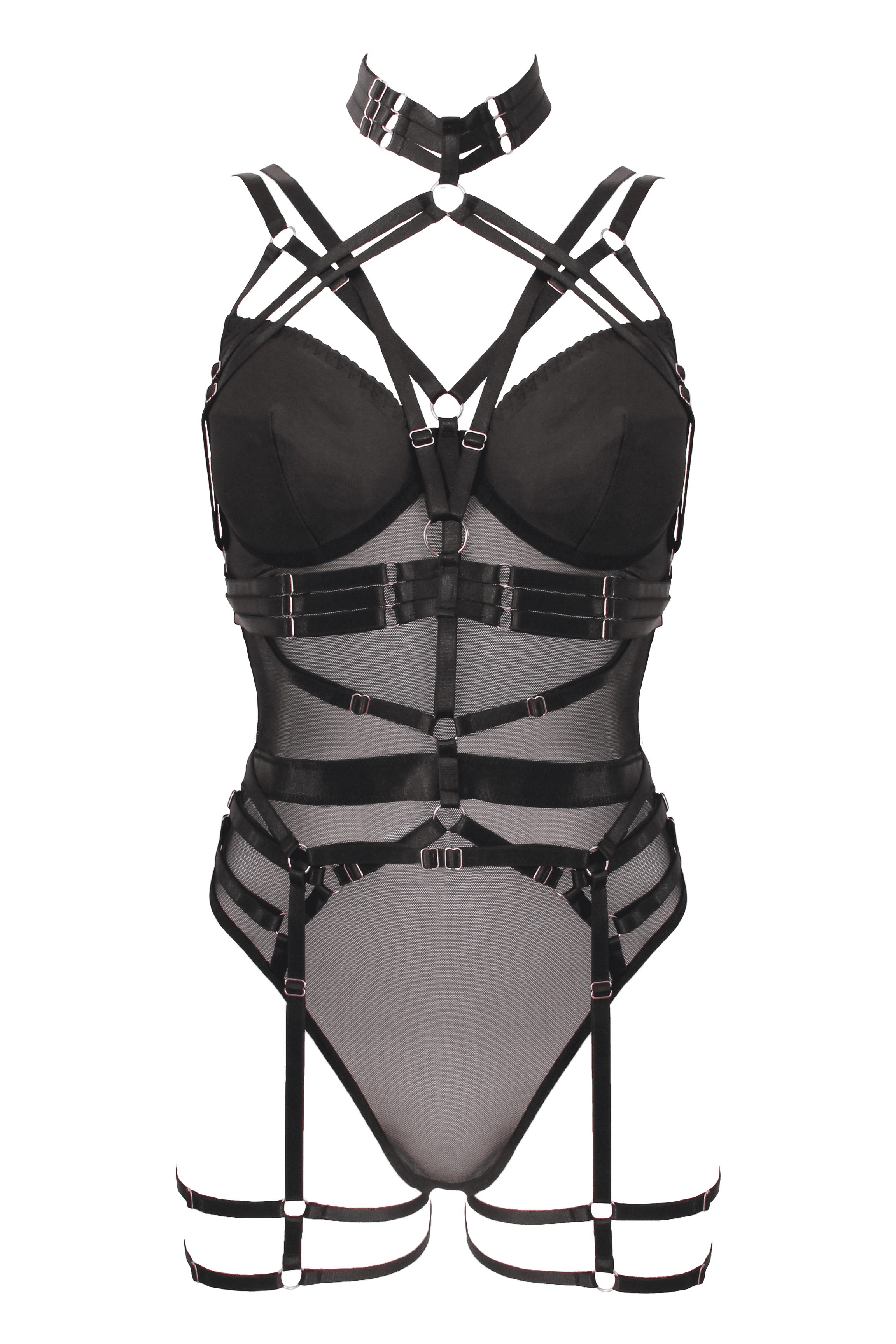 Muse Lingerie 3 Piece Bodysuit With Elastic Brace Top - Black Large - Her Fetish