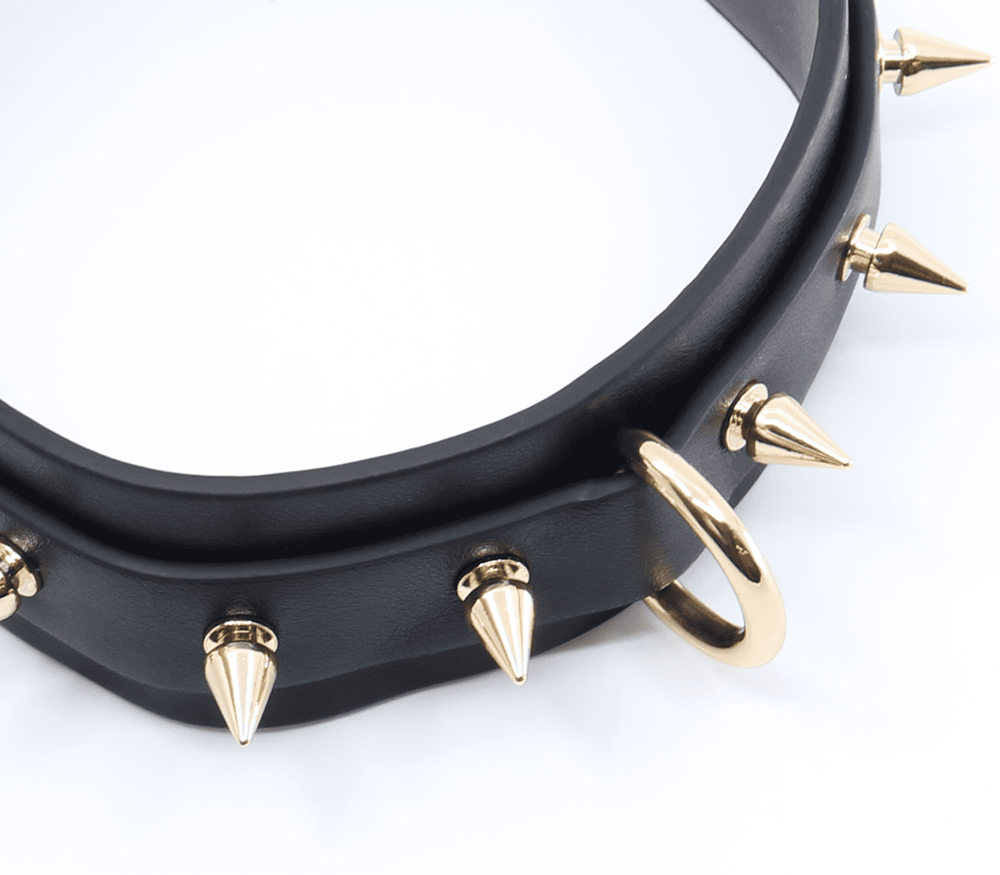 Love In Leather Spiked Faux Leather Bondage Collar - - Collars and Leads