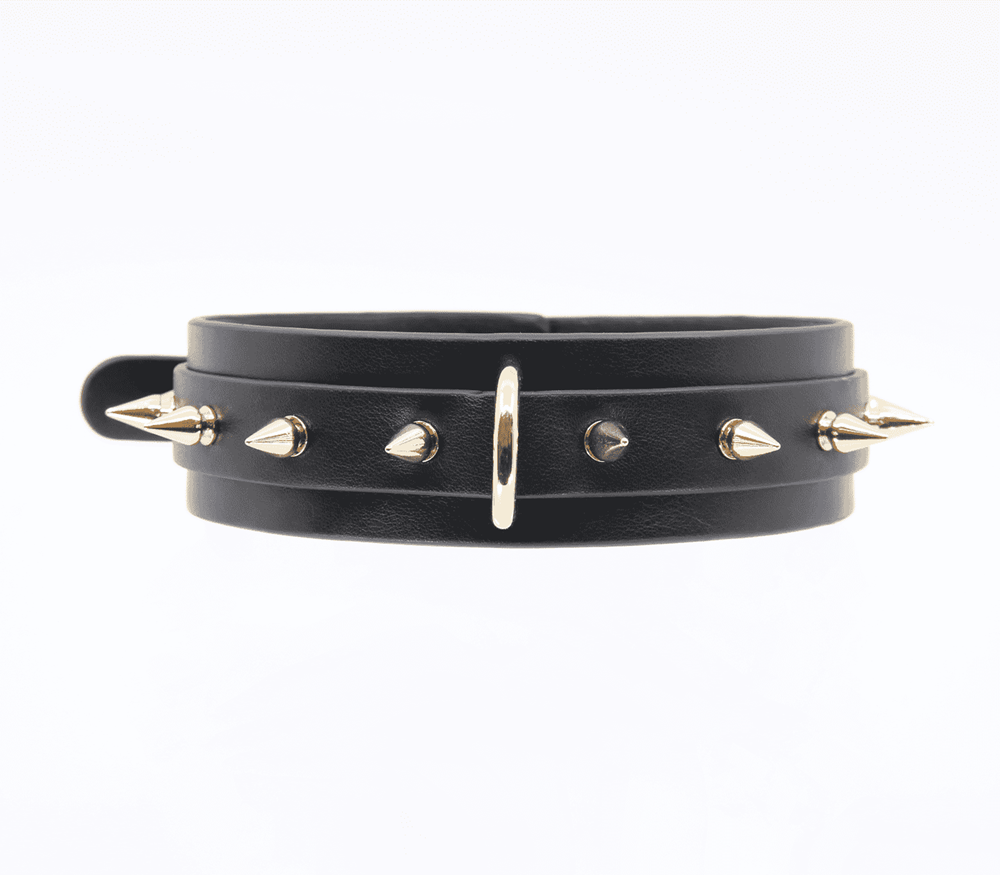 Love In Leather Spiked Faux Leather Bondage Collar - - Collars and Leads