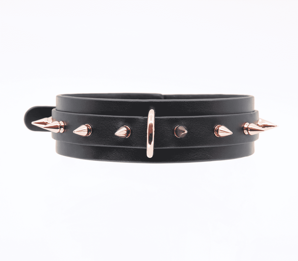 Love In Leather Spiked Faux Leather Bondage Collar - - Collars and Leads