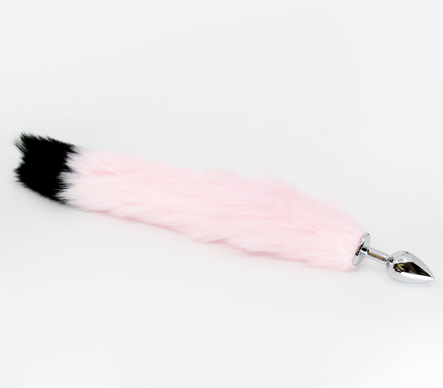 Love In Leather Fur Fox Tail Butt Plug Small - Black Pink - Butt Plugs