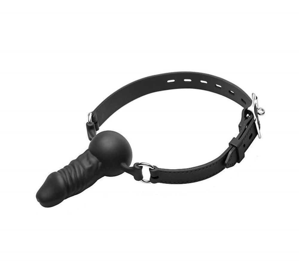 Love In Leather Silicone Bondage Gag With Penis Plug - - Bondage Gags and Bits