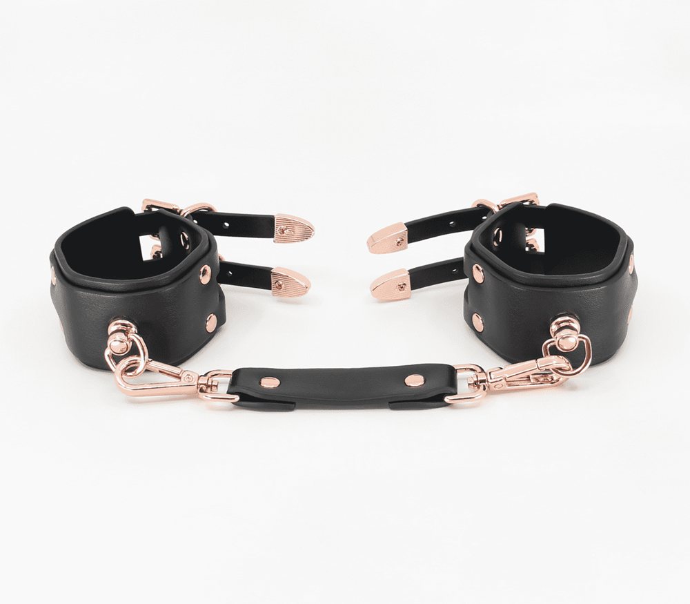 Love In Leather Double Straps Bondage Cuffs - Cuffs And Restraints