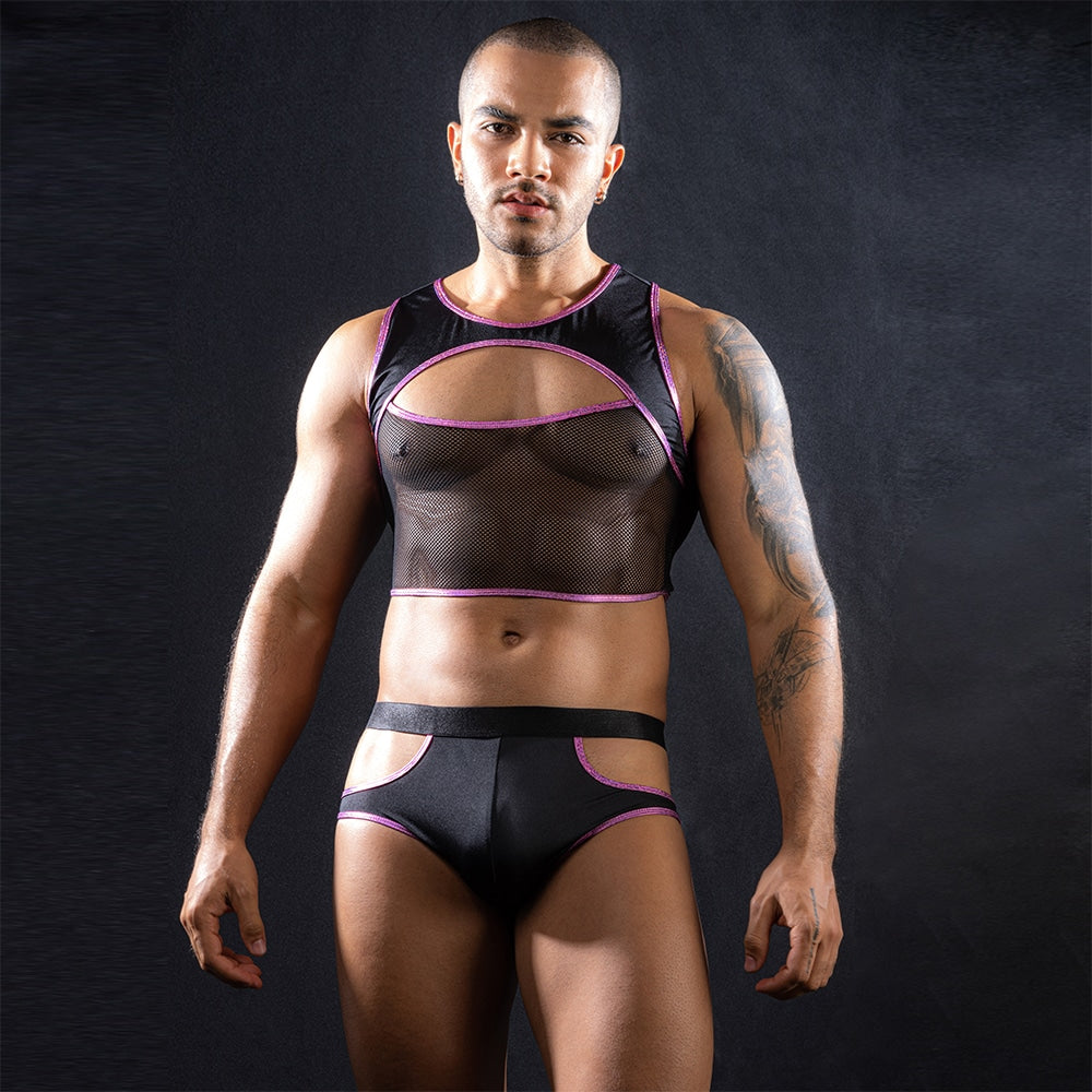 Love In Leather Sleeveless top & Trunks With Cut Outs - - Mens Briefs And Boxers