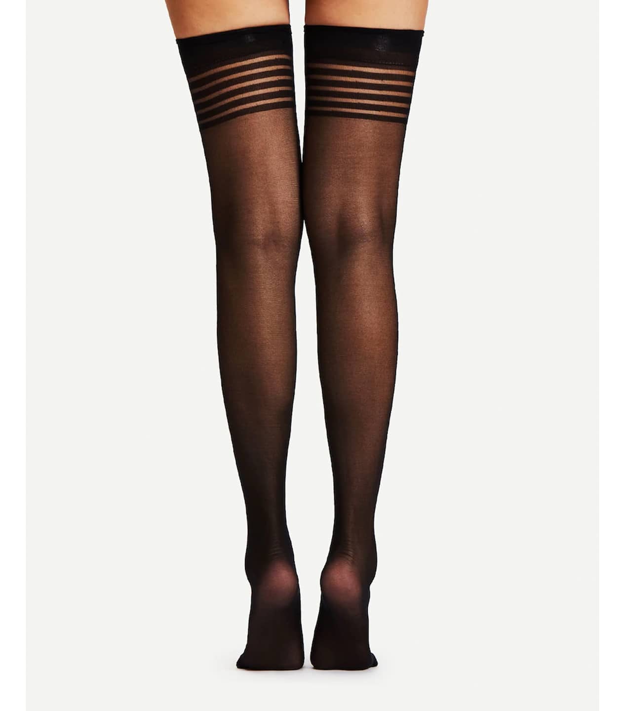 Love In Leather Sheer Thigh Highs With Band Top - - Fishnet and Thigh Highs
