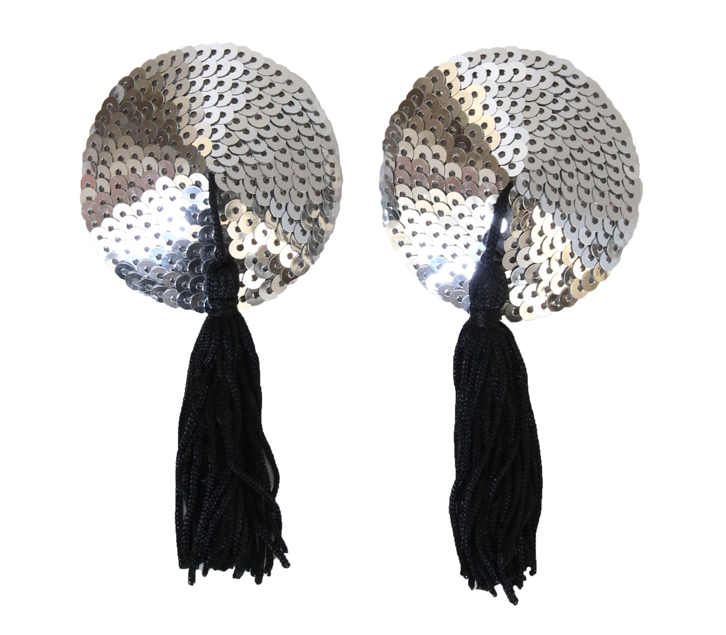 Love In Leather Round Sequen Sexy Nipple Tassels - Silver Black - Breast and Nipple Toys