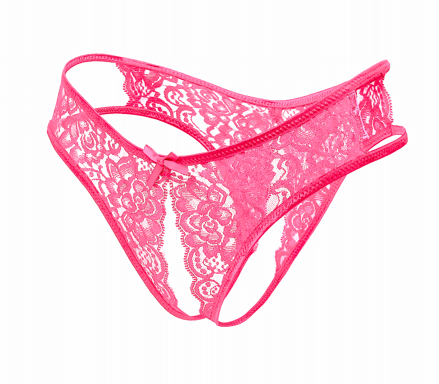 Love In Leather Full Lace Crotchless Lace Panties Hot Pink - - G-Strings, Panties and Shorts
