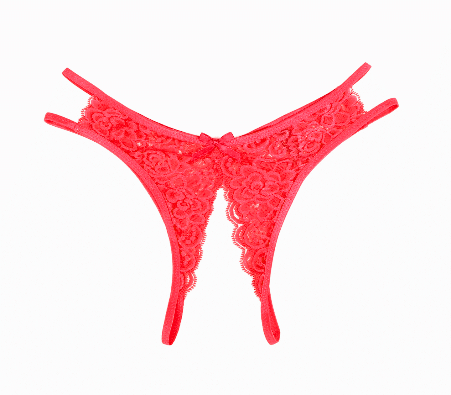 Love In Leather Full Lace Crotchless Lace Panties Red - - G-Strings, Panties and Shorts