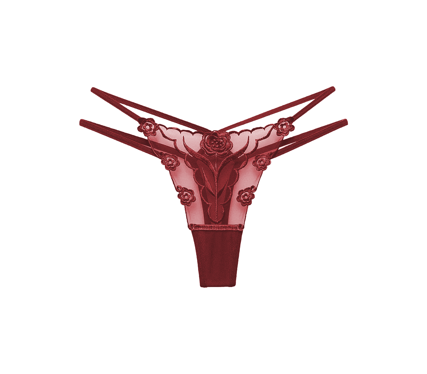 Love In Leather Womens Embroidered G-String Panties Wine - - G-Strings, Panties and Shorts