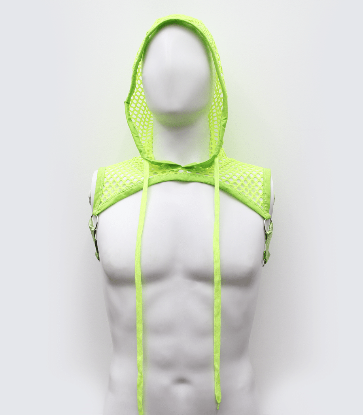 Love In Leather Mens Cropped Mesh Top with Hood - Green - His Fetish