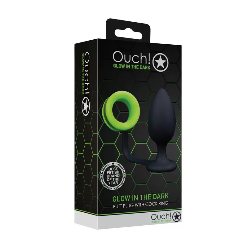 OUCH! Glow in Dark Butt Plug with Cock Ring - - Butt Plugs