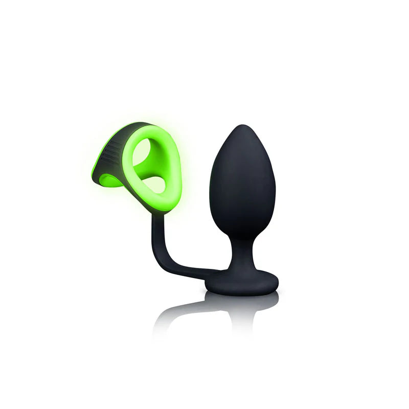 OUCH! Glow in Dark Plug + Cock Ring & Ball Strap - - Cock Rings