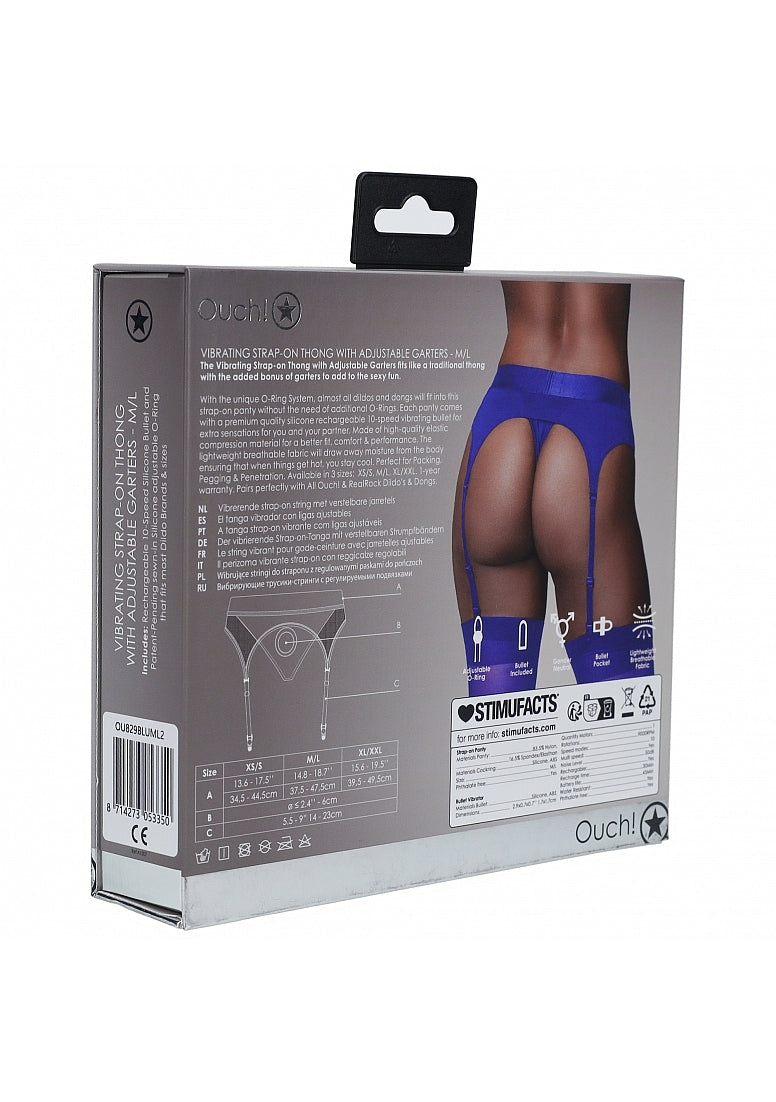 Ouch! Vibrating Strap-on Thong with Adjustable Garters M/L - Strap On Sextoys
