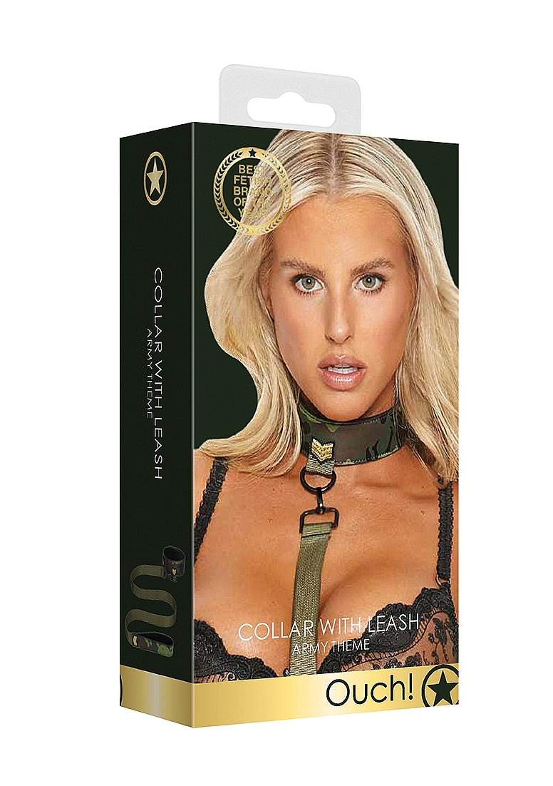 Shots Toys Army Theme Bondage Collar With Leash - - Collars and Leads