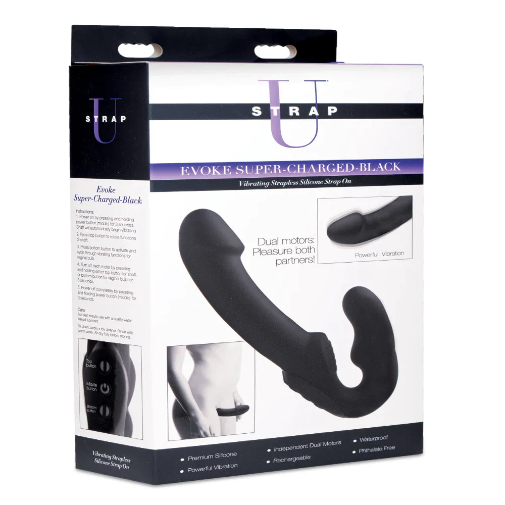 Strap U Evoke Rechargeable Vibrating Silicone Strap On Dildo - - Strap On Sextoys