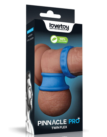 Lovetoy Pinnacle Pro Twin Flex Stretchy Cock and Balls Rings Blue - Ball and Cock Toys