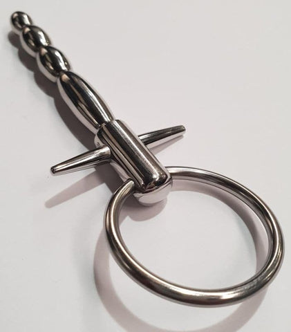 Behind Kink Waving Penis Plug with T Bar and Ring - Penis Plugs
