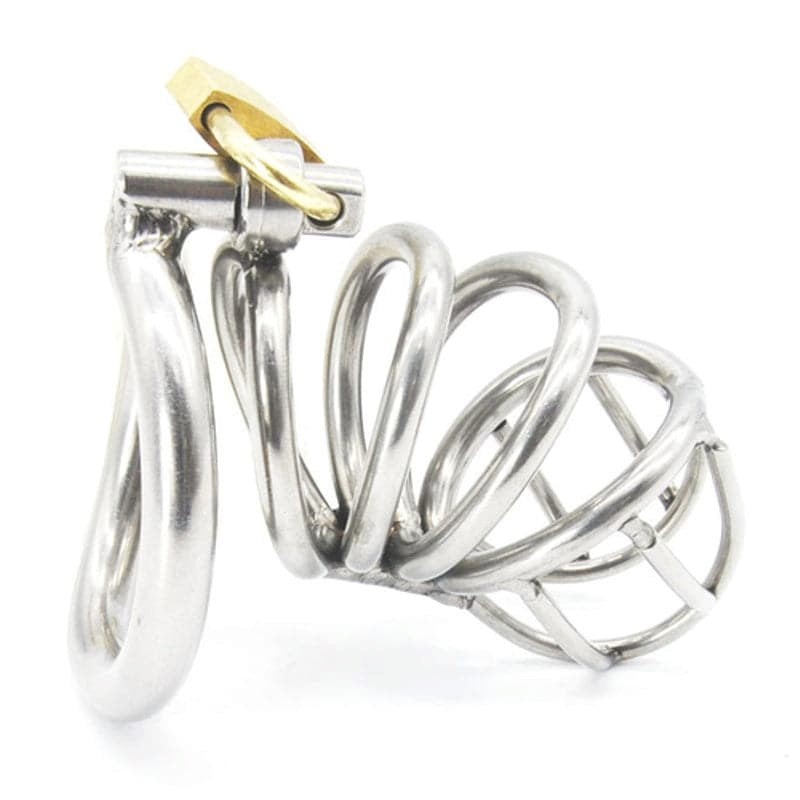 Bent Ring Stainless Steel Chastity Cage - - Male Chastity