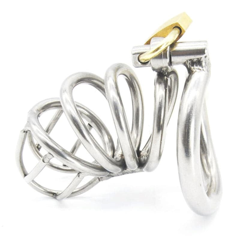 Bent Ring Stainless Steel Chastity Cage - - Male Chastity