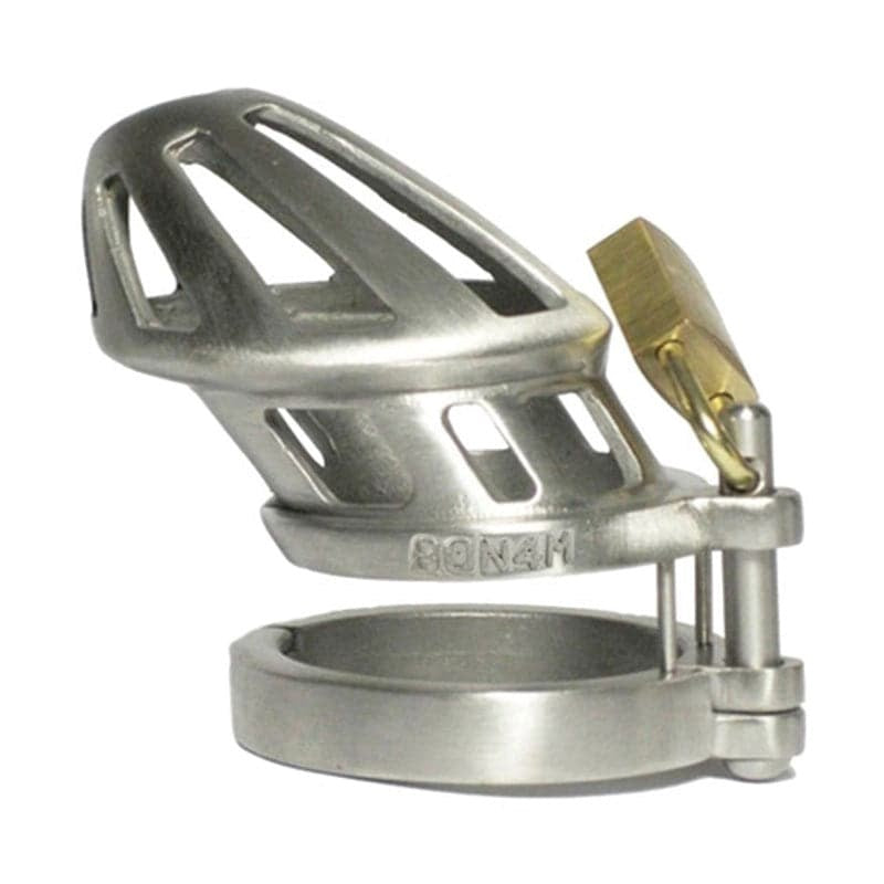 BON4M Stainless Steel Locking Cock Cage Chastity - - Male Chastity