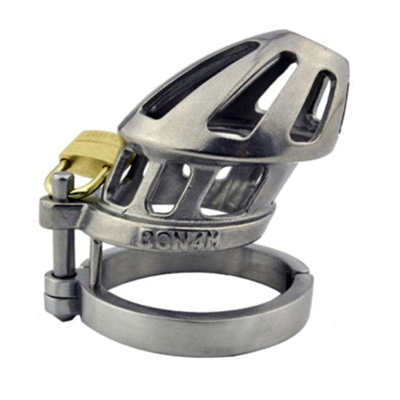 BON4M Stainless Steel Locking Cock Cage Chastity - - Male Chastity