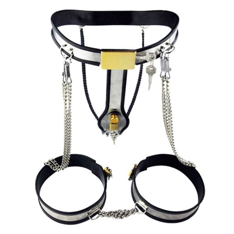 Chained Thigh High Chastity Belt & Cuffs - - Male Chastity