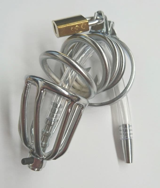 Chastity Device with Cock Ring and Catheter Tube - - Male Chastity