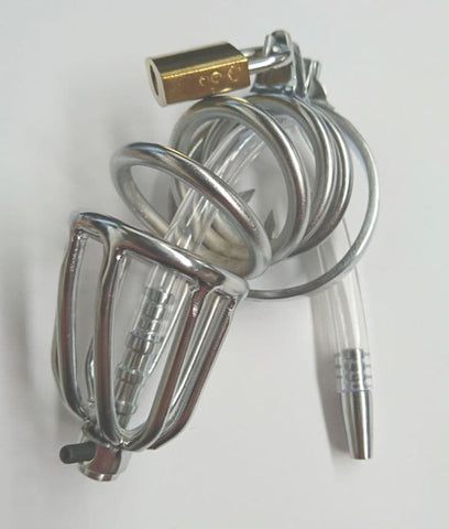 Chastity Device with Cock Ring and Catheter Tube - Male Chastity