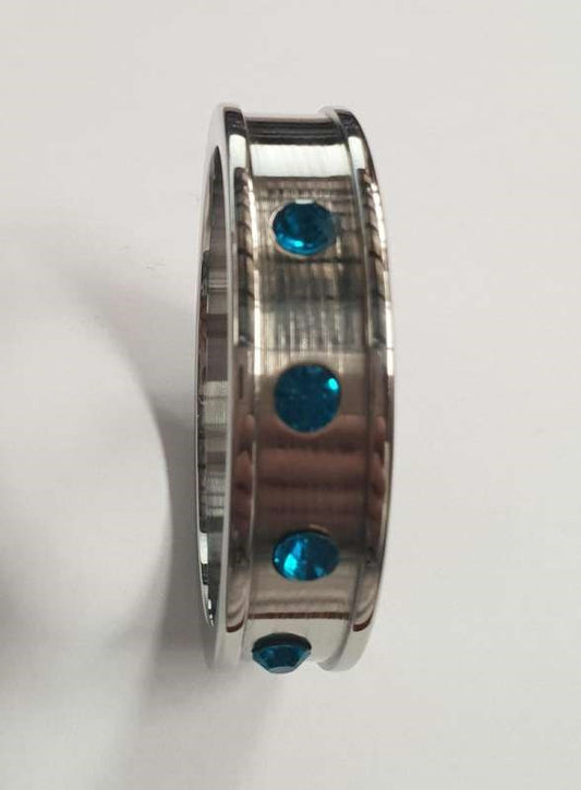 Deep Shallow Cock Ring 55mm Sapphire Gemmed - Cock Rings