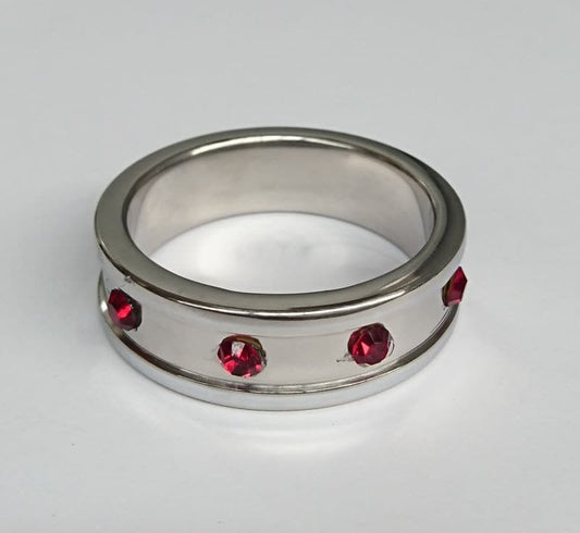 Deep Shallow Steel Cock Ring 45mm with Ruby Gem - Cock Rings