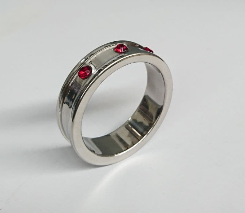 Deep Shallow Steel Cock Ring 45mm with Ruby Gem - - Cock Rings