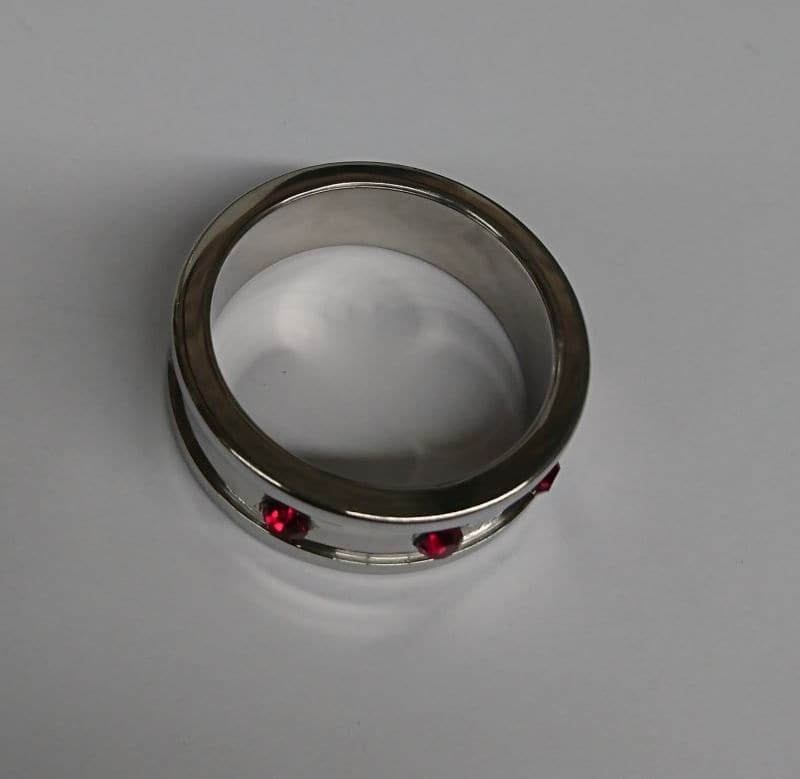 Deep Shallow Steel Cock Ring 45mm with Ruby Gem - - Cock Rings