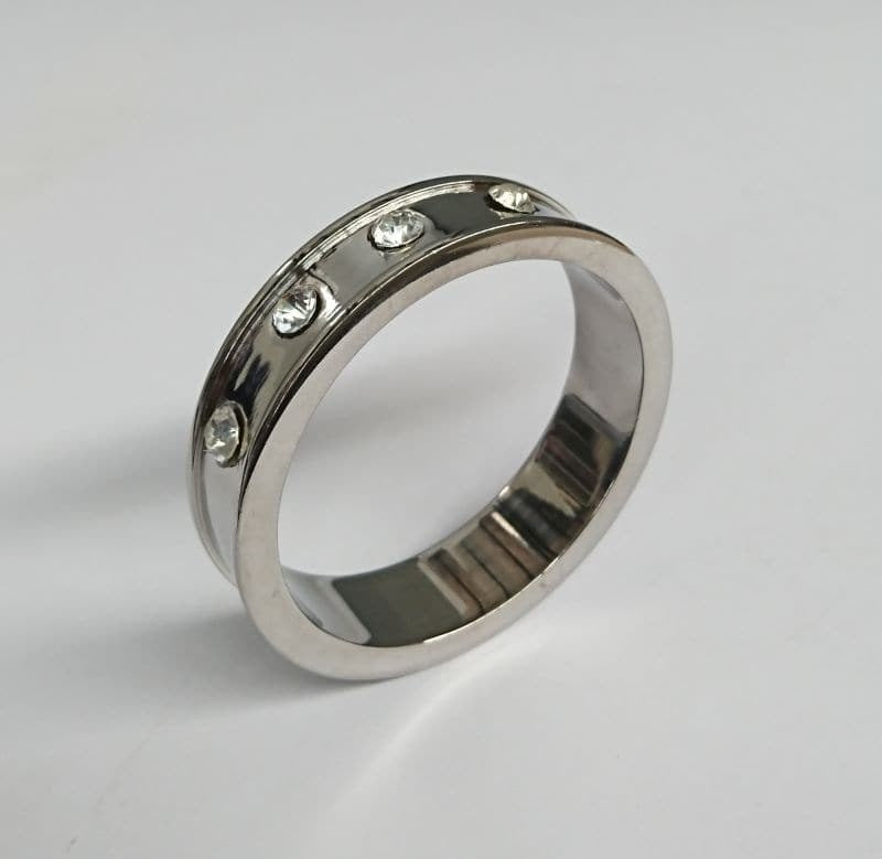 Deep Shallow Steel Cock Ring with Diamond Gem - - Cock Rings