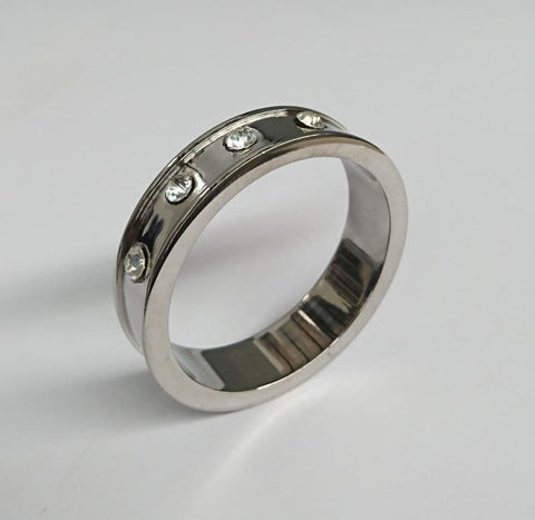 Deep Shallow Steel Cock Ring with Diamond Gem - Cock Rings