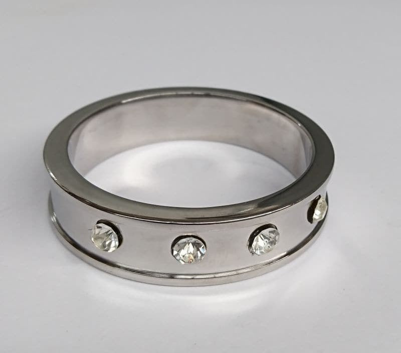 Deep Shallow Steel Cock Ring with Diamond Gem - - Cock Rings