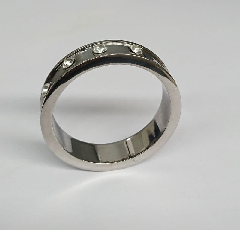 Deep Shallow Steel Cock Ring with Diamond Gem - - Cock Rings