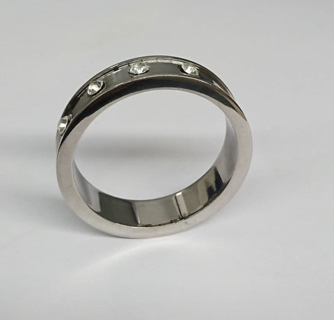Deep Shallow Steel Cock Ring with Diamond Gem - Cock Rings