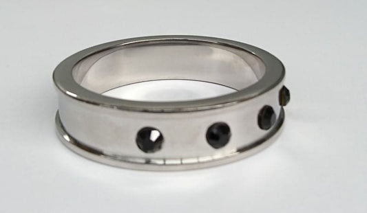 Deep Shallow Steel Cock Ring with Onyx Gem - Cock Rings