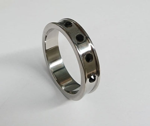 Deep Shallow Steel Cock Ring with Onyx Gem - Cock Rings