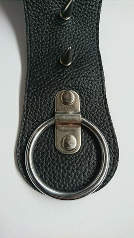 Devils Spiked Leather Collar with O Ring - Cock Rings